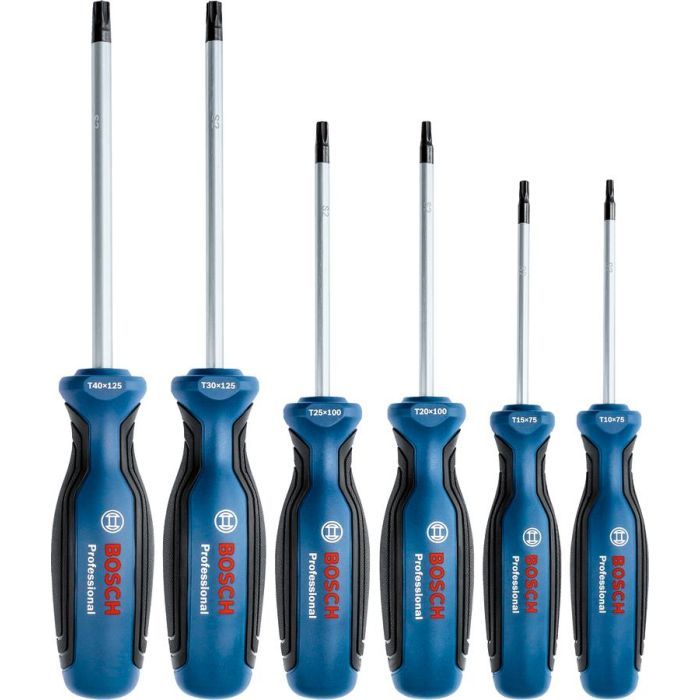 Набор отверток Bosch Torx 6шт, T10х75, T15х75, T20x100, T25x100, T30x125, T40x125 мм (1.600.A01.V09)
