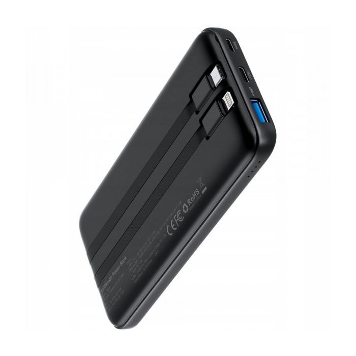 Батарея универсальная Choetech 10000mAh 22,5W, MicroUSB, USB-A, USB-C, build-in USB-C/Lightning cable (B654-BK) изображение 2