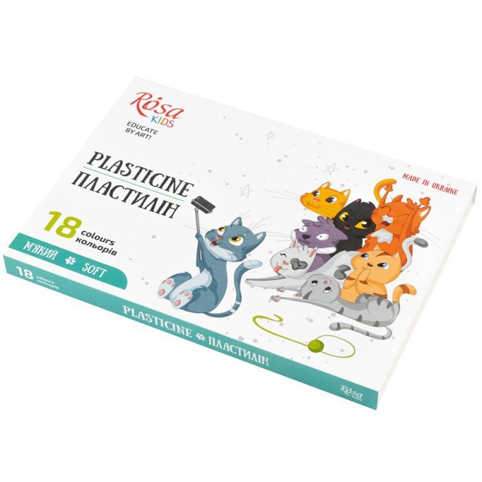 Пластилин Rosa Kids Cats, зі стеком, 18 кольорів 288 г (4823098541608)