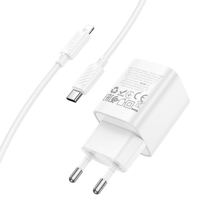 Зарядний пристрій HOCO C148A Charm USB-C PD30W + cable USB-C to Lightning White (6942007630313) зображення 2