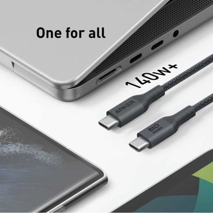 Дата кабель USB-C to USB-C 0.9m 140W bio-nylon 544 black Anker (A80F5H11) зображення 3