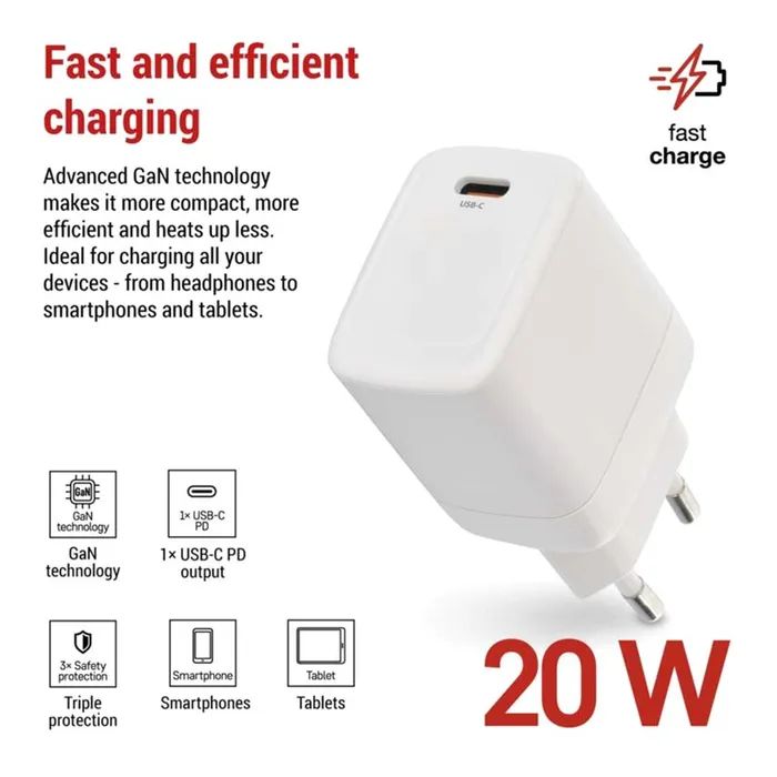 Зарядное устройство EMOS V01G20 USB-C PD20W GaN (V01G20) изображение 3