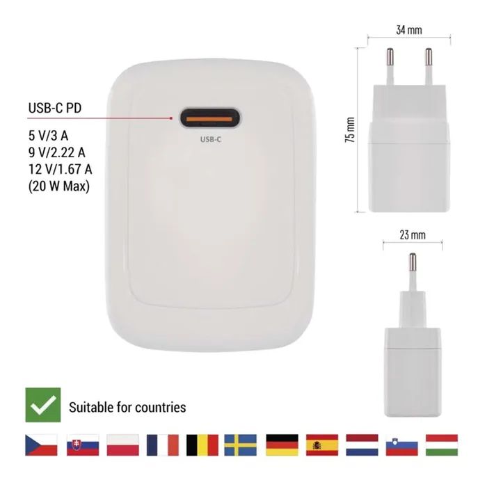 Зарядное устройство EMOS V01G20 USB-C PD20W GaN (V01G20) изображение 5