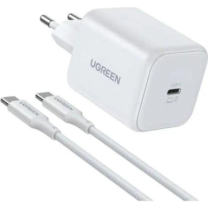 Зарядний пристрій Ugreen USB-C GaN 45W + cable USB-C to USB-C X524 white (65055)