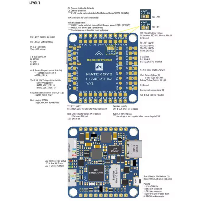 Полетный контроллер (FC) MATEK H743-SLIM-V4 (H743SLIMV4) изображение 6