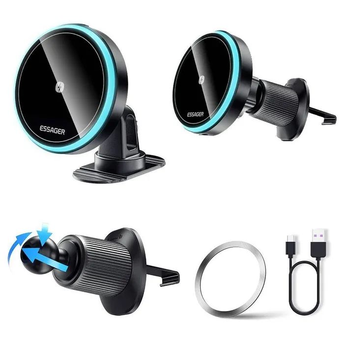 Универсальный автодержатель Essager Element magnetic wireless charging car bracket outlet+paste mode (EZJCX-YS01-Z) изображение 3