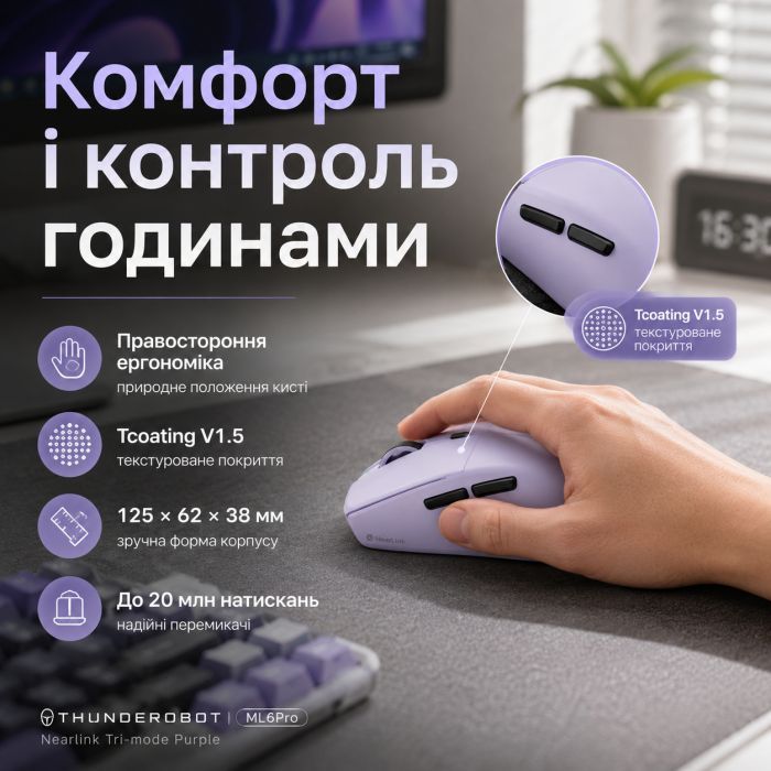 Мишка Thunderobot ML6Pro Nearlink Tri-mode Purple (6932066321154) зображення 12