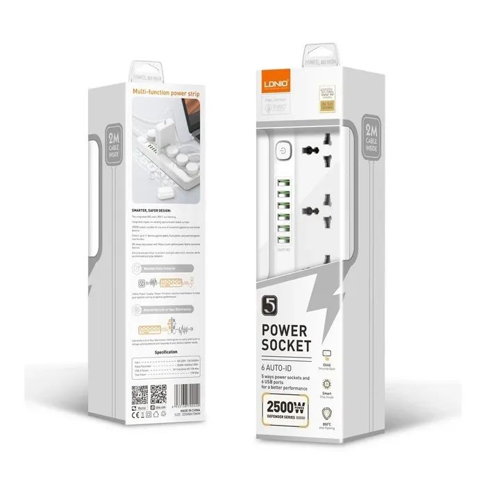 Сетевой фильтр питания LDNIO SC5614 5роз. 3USB 2м (SC5614) изображение 5