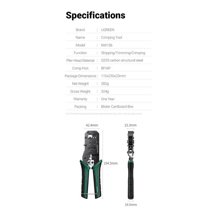 Інструмент Ugreen Обтискні кліщі NW136 Multifunctional Clamp Green (70683) зображення 4