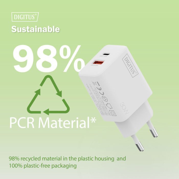 Зарядний пристрій Digitus 1xUSB-C + 1xUSB 30W GaN (DA-10301) зображення 12