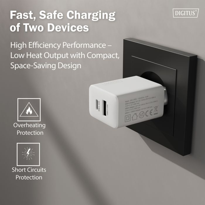 Зарядний пристрій Digitus 1xUSB-C + 1xUSB 30W GaN (DA-10301) зображення 8