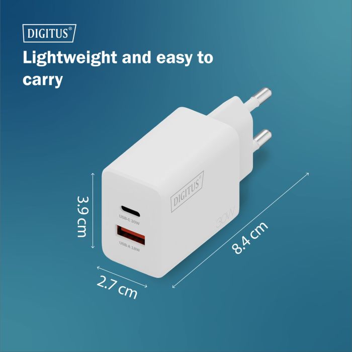 Зарядний пристрій Digitus 1xUSB-C + 1xUSB 30W GaN (DA-10301) зображення 9