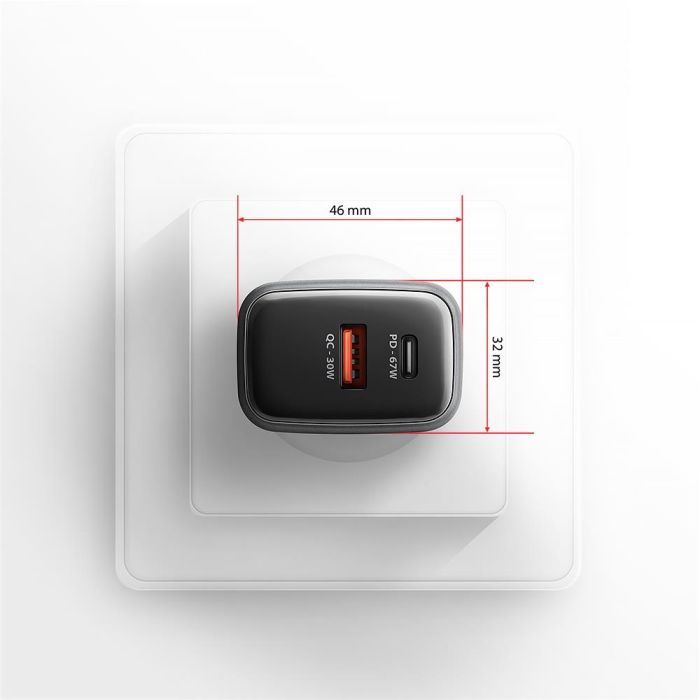 Зарядний пристрій AXAGON 1xUSB-C PD67W + 1xUSB QC4+ PPS display gray (ACU-PQ67D) зображення 9