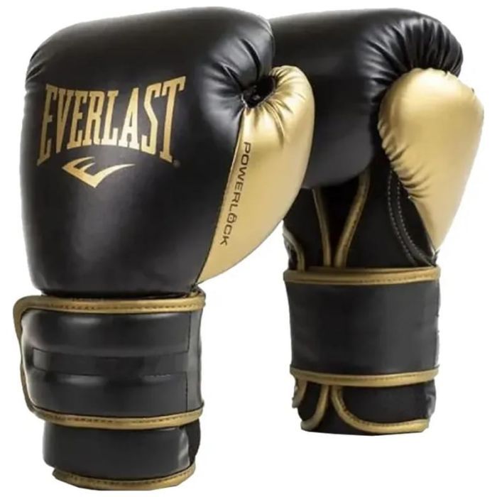 Боксерские перчатки Everlast PowerLock Boxing Training Gloves P00002664 чорний, золотий 14 унцій (009283611989)