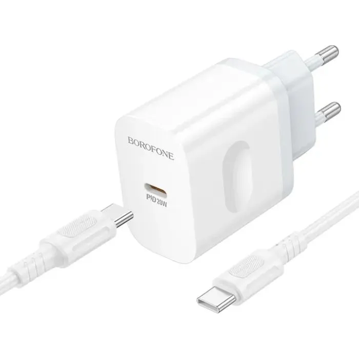 Зарядное устройство BOROFONE USB-C PD20W + cable USB-C to USB-C white (6941991121371) изображение 4