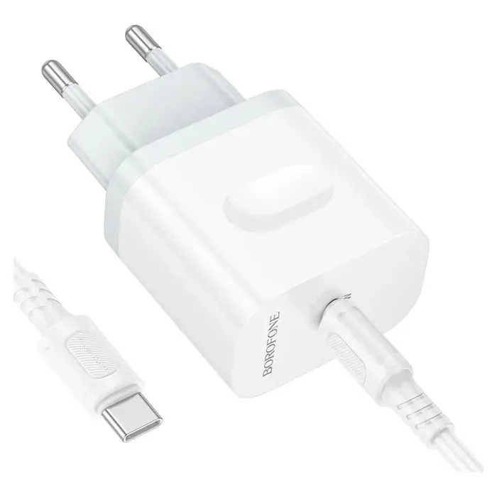 Зарядное устройство BOROFONE USB-C PD20W + cable USB-C to USB-C white (6941991121371) изображение 5