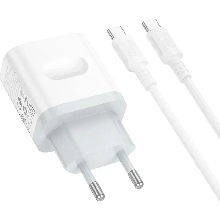 Зарядное устройство BOROFONE USB-C PD20W + cable USB-C to USB-C white (6941991121371) изображение 6