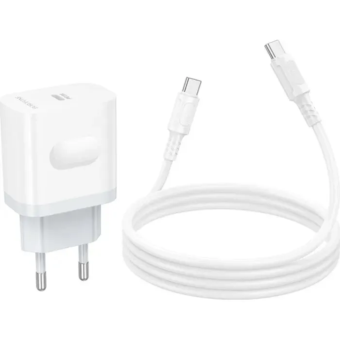 Зарядное устройство BOROFONE USB-C PD20W + cable USB-C to USB-C white (6941991121371) изображение 7