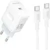 Зарядное устройство BOROFONE USB-C PD20W + cable USB-C to USB-C white (6941991121371)