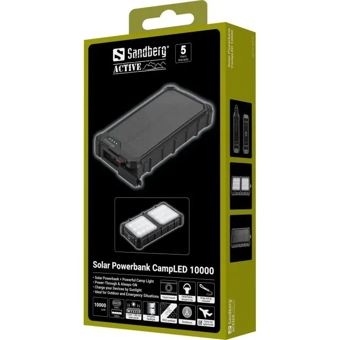 Батарея універсальна Sandberg 10000mAh, 22.5W, PD, Solar, CampLED, PowerThrough, IP65 (421-23) зображення 8
