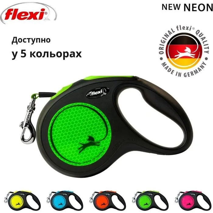 Поводок для собак Flexi New Neon лента M 5 м/25 кг зеленый (4000498031902) изображение 5