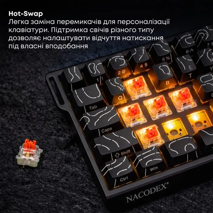 Клавіатура Ajazz NacodeX NK68 V2 Red Switch LED USB UA Black (NK68-V2-R-S-B) зображення 10