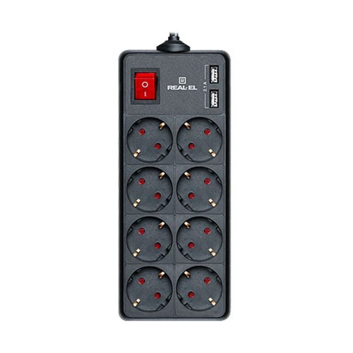 Мережевий фільтр живлення REAL-EL REAL-EL RS-8 PROTECT USB, 3m, black (EL122300020)