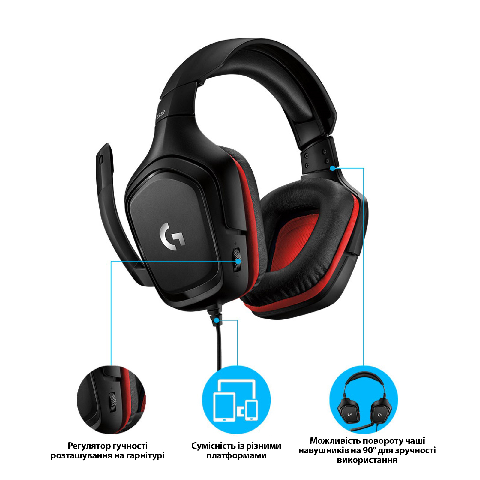 Навушники Logitech G332 Wired Gaming Headset (981-000757) зображення 6
