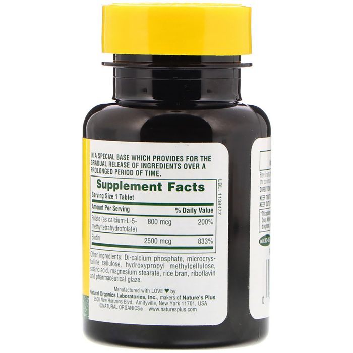 Вітамін Natures Plus Біотин і Фолієва кислота, Nature's Plus, 30 таблеток (NAP-01792) зображення 2