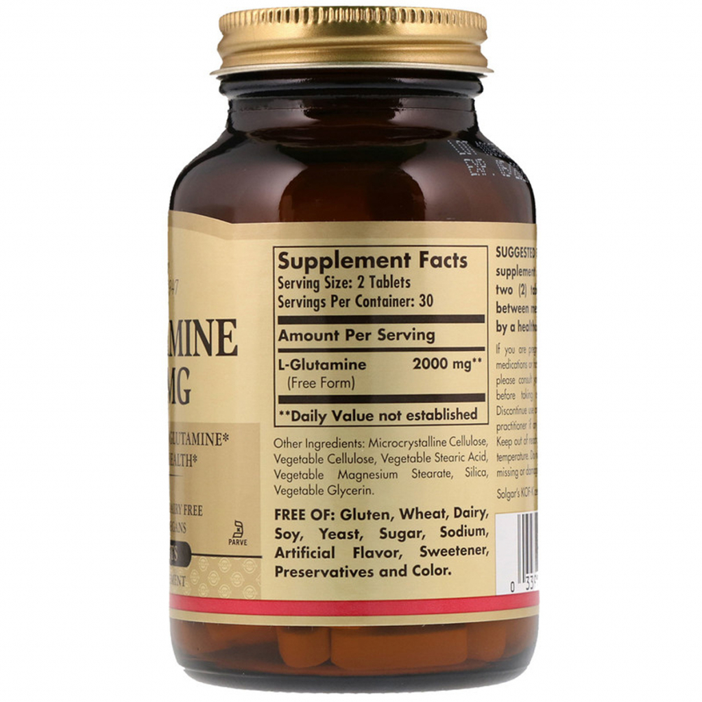 Витамин Solgar L-Глютамин, L-Glutamine, 1000 мг, 60 таблеток (SOL-01254) изображение 2