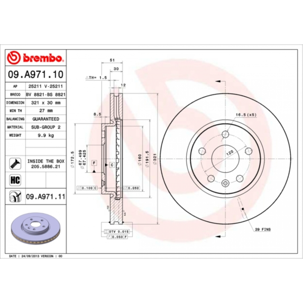 Тормозной диск Brembo 09.A971.11