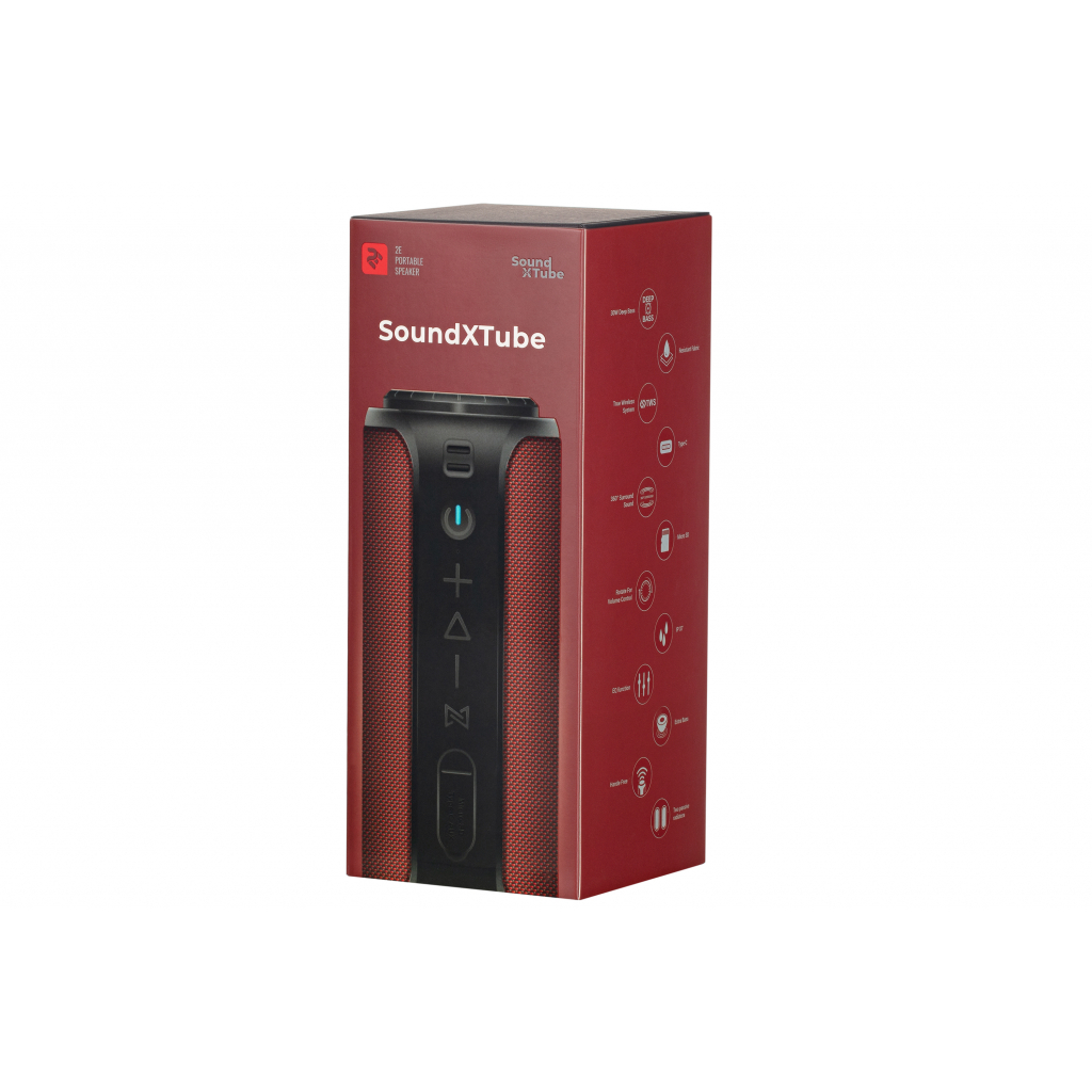 Акустична система 2E SoundXTube TWS MP3 Wireless Waterproof Red (2E-BSSXTWRD) зображення 3