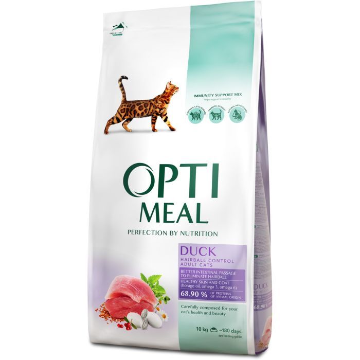 Сухой корм для кошек Optimeal с эффектом выведения шерсти – утка 10 кг (4820083909979)