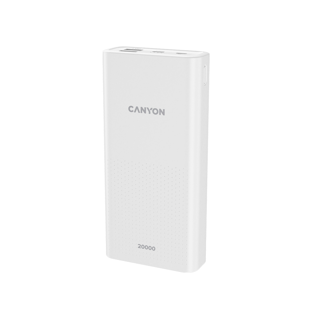 Батарея универсальная Canyon 20000mAh, Input 5V/2A, Output 5V/2.1A(Max), White (CNE-CPB2001W)