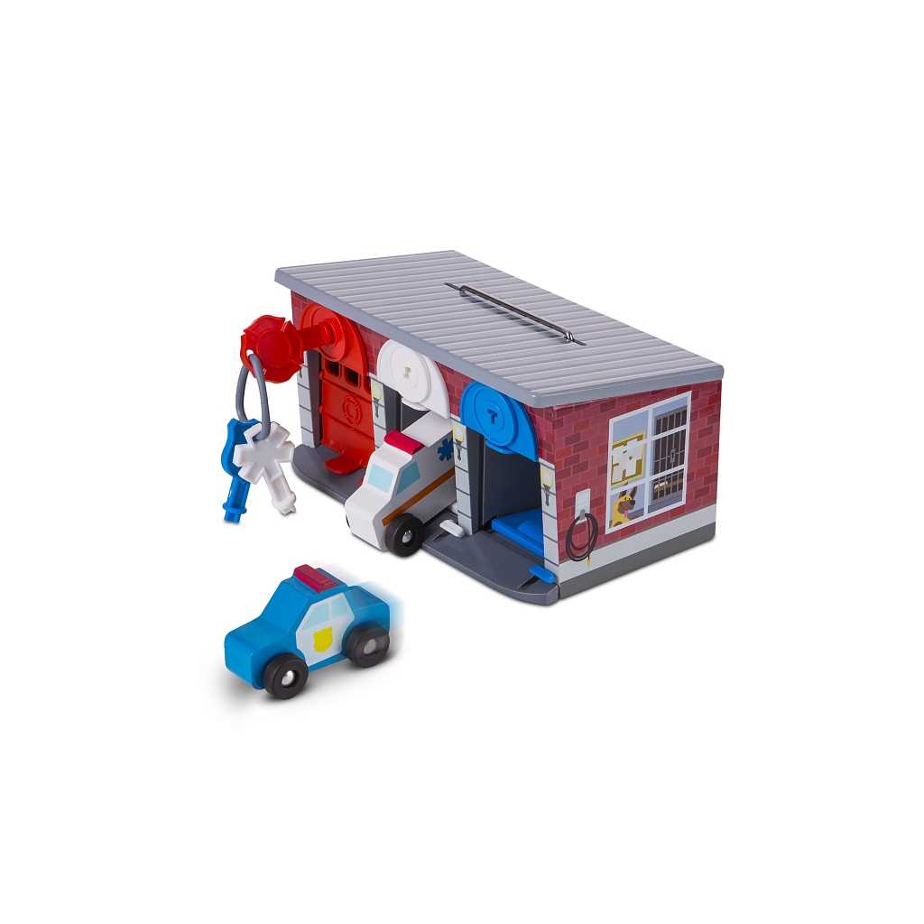 Игровой набор Melissa&Doug Деревянный гараж спасательных машин с ключами (MD4607)