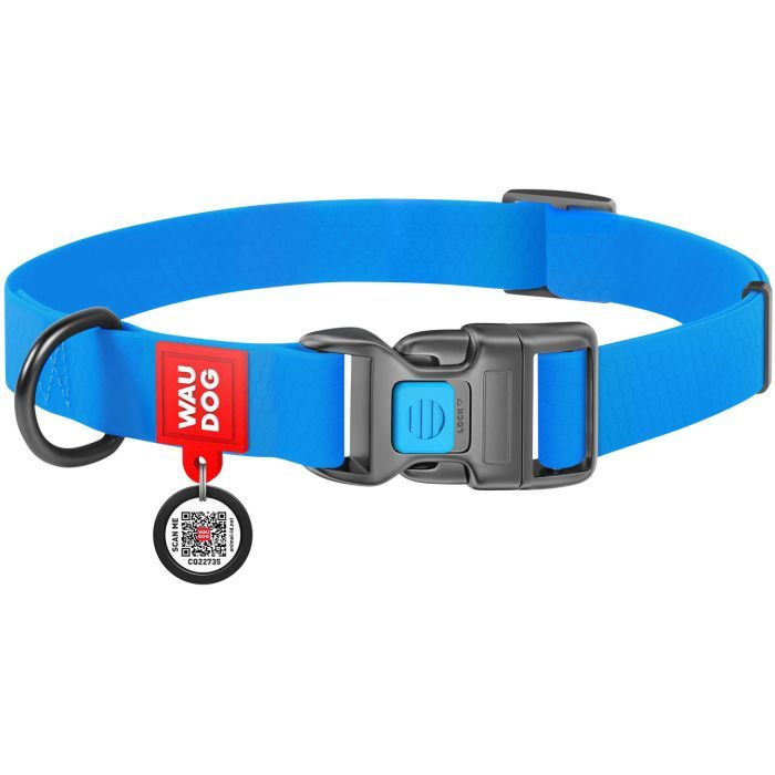 Ошейник для животных WAUDOG Waterproof с QR паспортом Ш 20 мм Д 28-40 см голубой (27452)