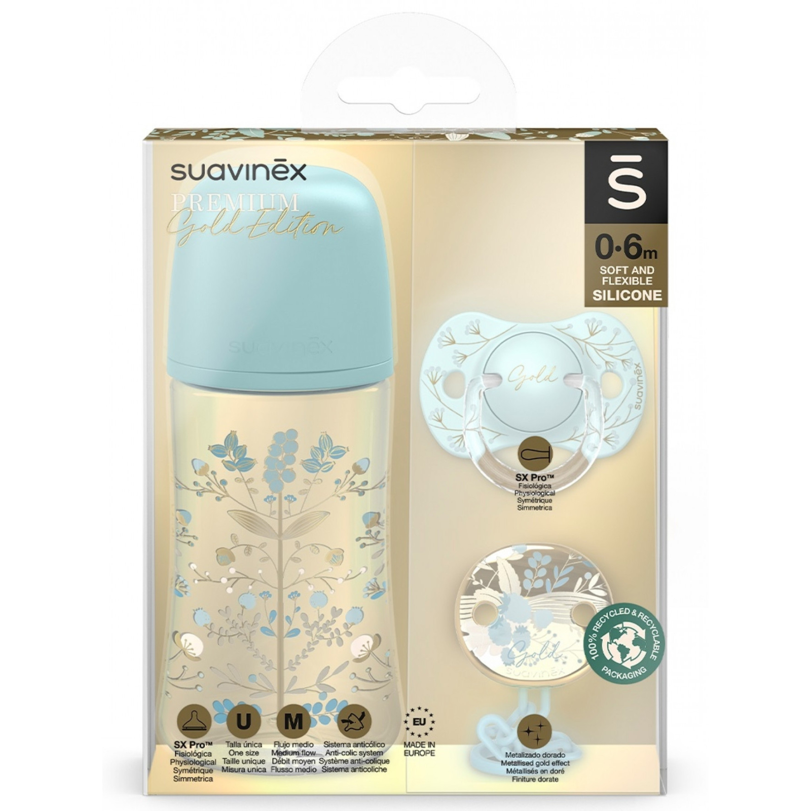 Набор для кормления новорожденных Suavinex Gold Edition, блакитний (307878)