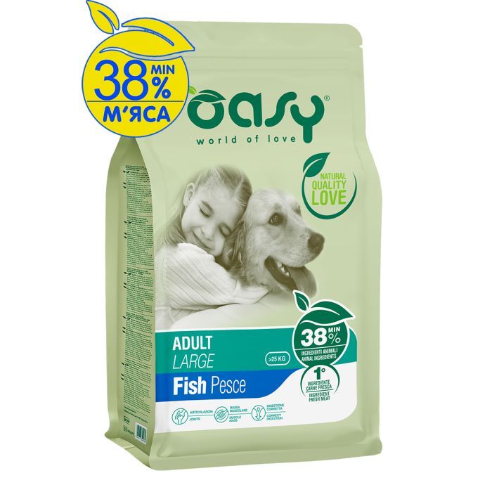 Сухий корм для собак OASY LIFESTAGE Adult Large риба 12 кг (8054329510179)