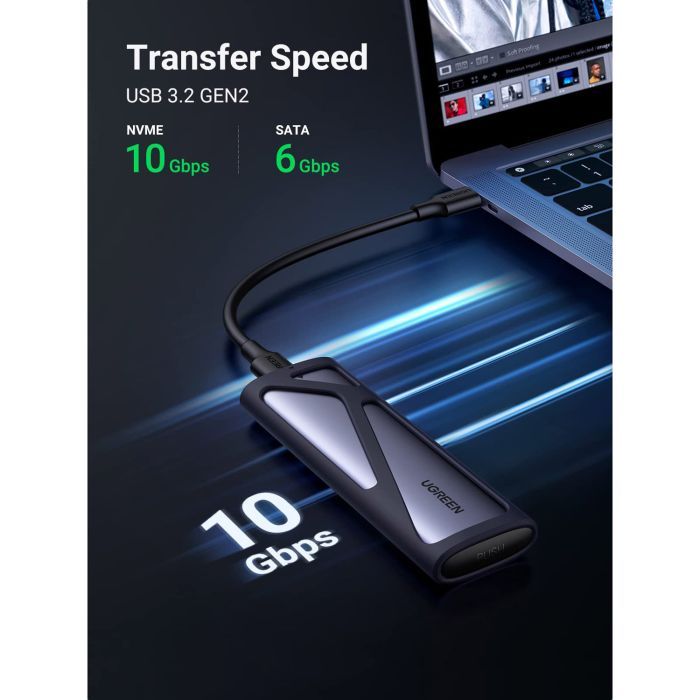Карман внешний Ugreen SSD M.2 (NVME) M-KEY UGREEN 3.2 GEN2 CM400 gray (90264) изображение 5