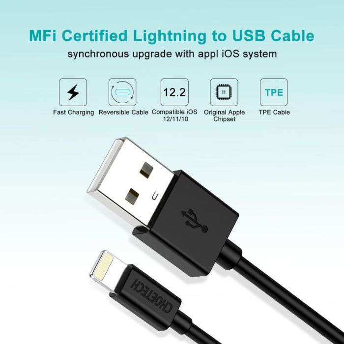 Дата кабель USB 2.0 AM to Lightning 1.2m 2.4A MFI Choetech (IP0026) зображення 4