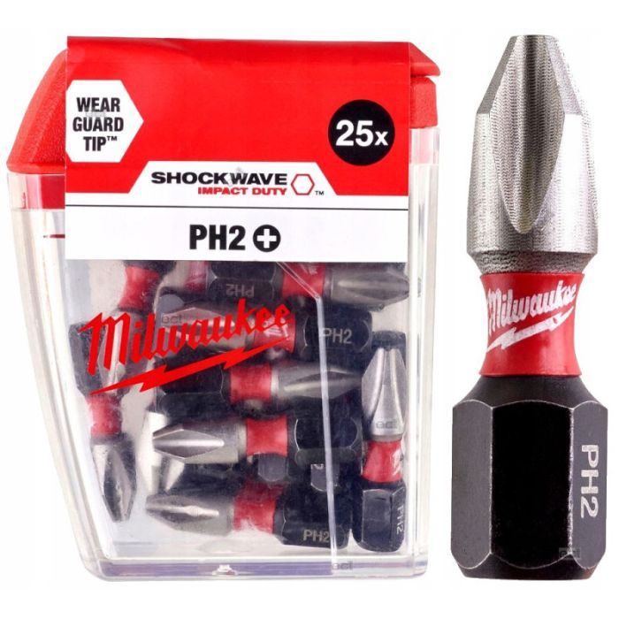 Набор бит Milwaukee SHOCKWAVE, PH2, 25мм, 25шт (4932430853) изображение 3