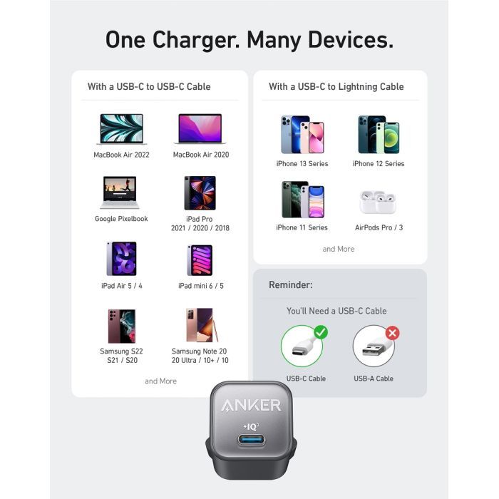 Зарядний пристрій Anker PowerPort 511 Nano III - 30W USB-C White (A2147G21) зображення 5
