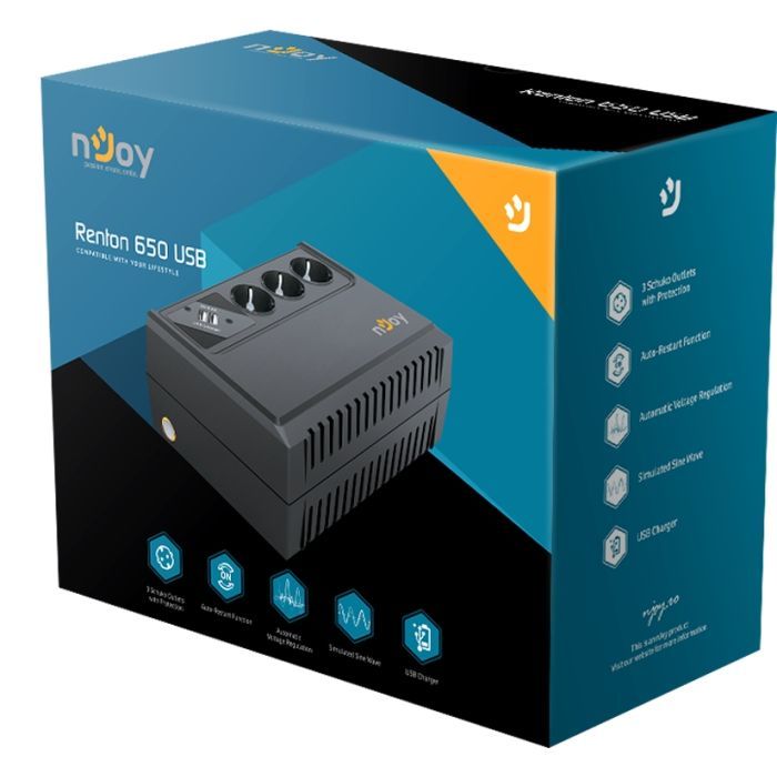 Пристрій безперебійного живлення nJoy RENTON 650VA USB (UPLI-LI065RE-CG01B) зображення 6