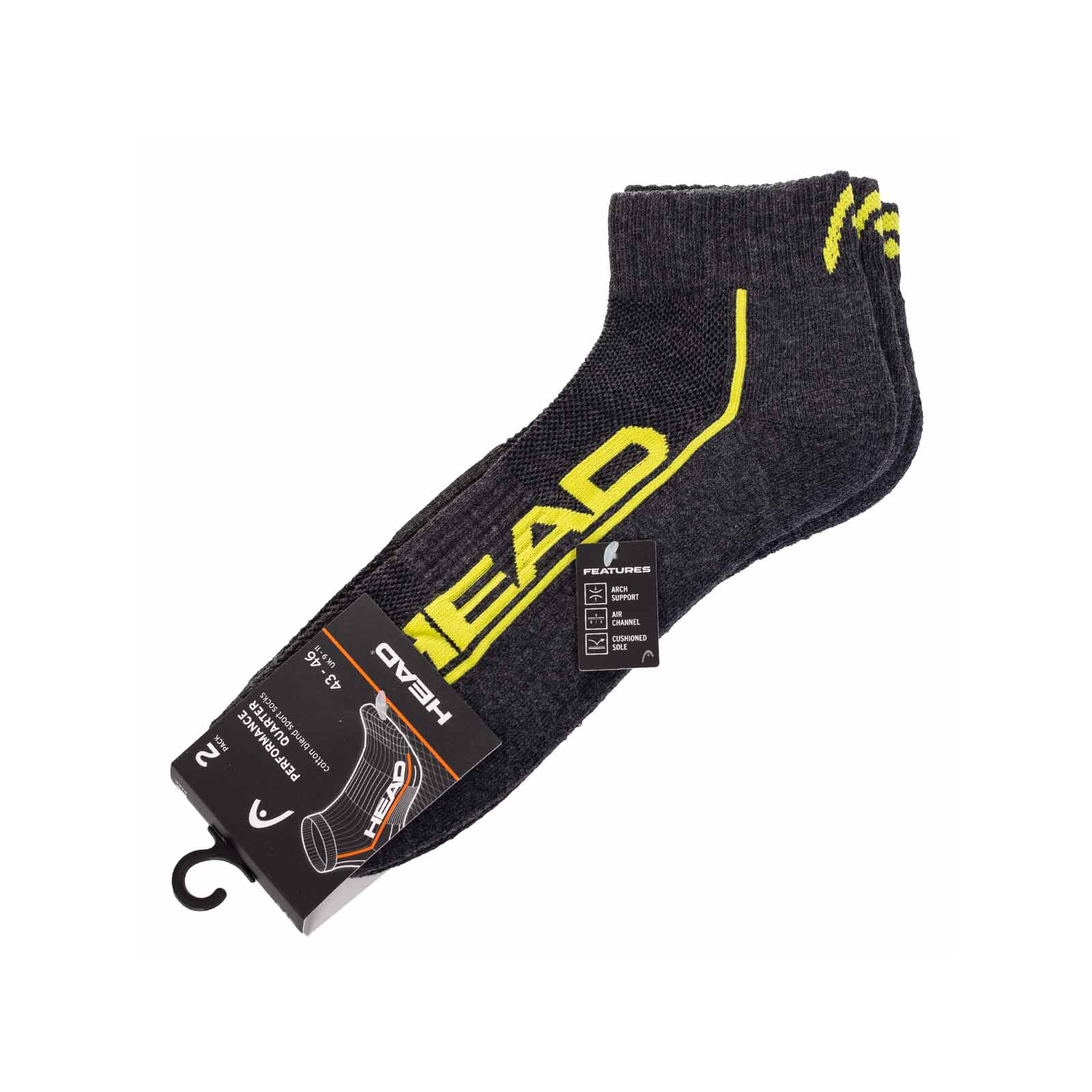 Шкарпетки Head Qperformance Quarter 791019001-009 2 пари Сірий/Жовтий 43-46 (8720245182058) зображення 5