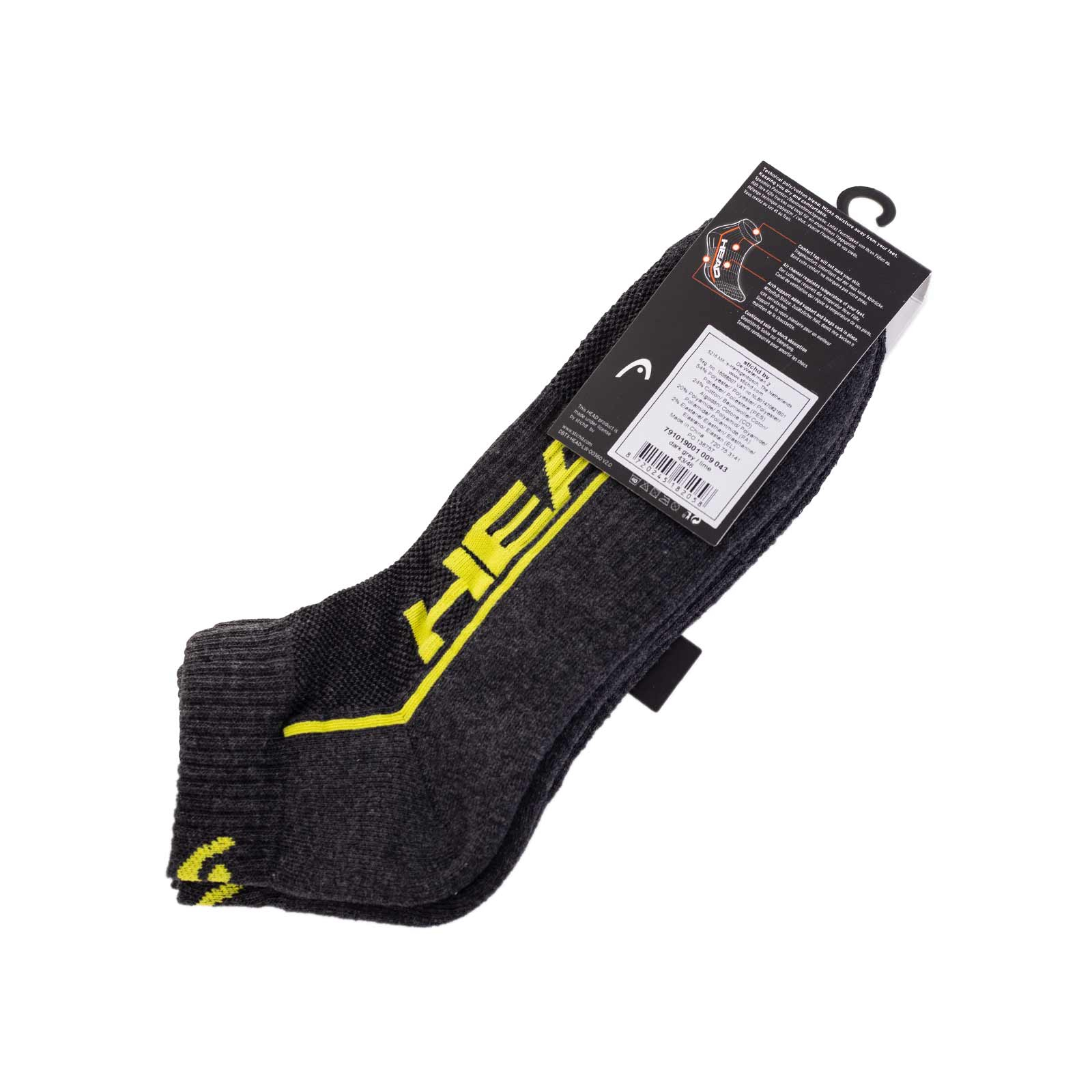 Шкарпетки Head Qperformance Quarter 791019001-009 2 пари Сірий/Жовтий 43-46 (8720245182058) зображення 6