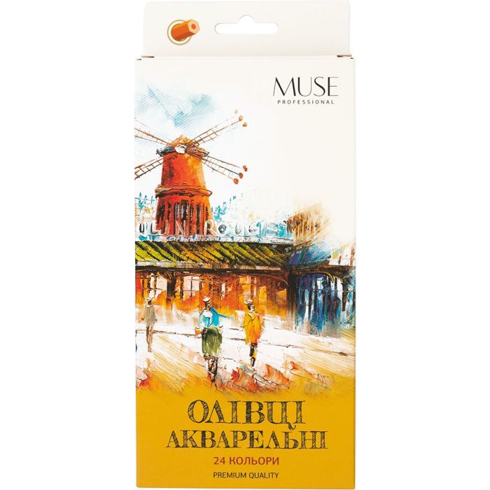 Олівці кольорові Muse Акварельні Шестигранні з пензликом та точилкою 24 шт (104M-24)