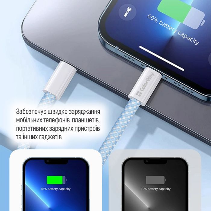 Дата кабель USB-C to USB-C 1.0m 60W 3.0А black ColorWay (CW-CBPDCC061-BK) зображення 10