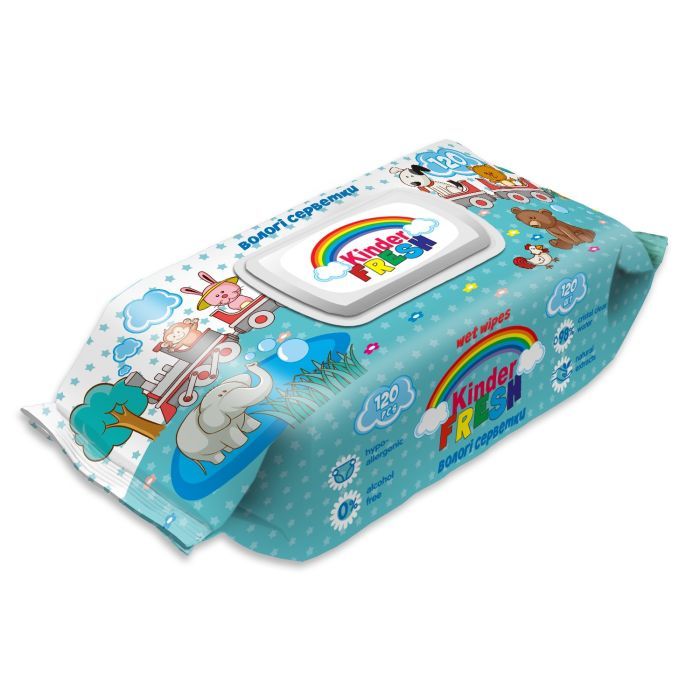 Детские влажные салфетки Kinder Fresh М, з клапаном, 120 шт (4820237500595)