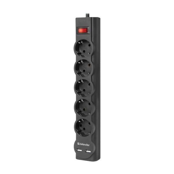 Сетевой фильтр питания Defender DFS 751, 1.8m, 5роз., 2xUSB (99751) изображение 2