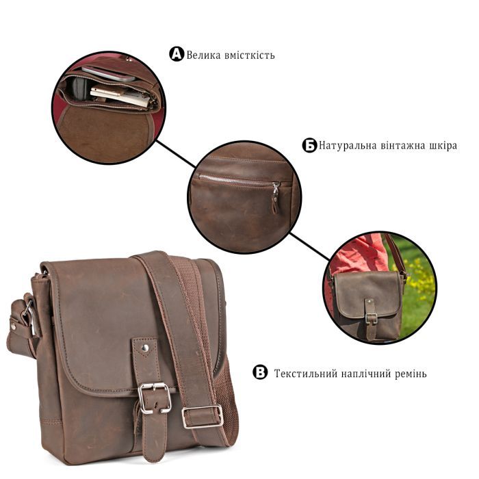 Сумка Shvigel Из винтажной кожи Коричневая (00890) изображение 3